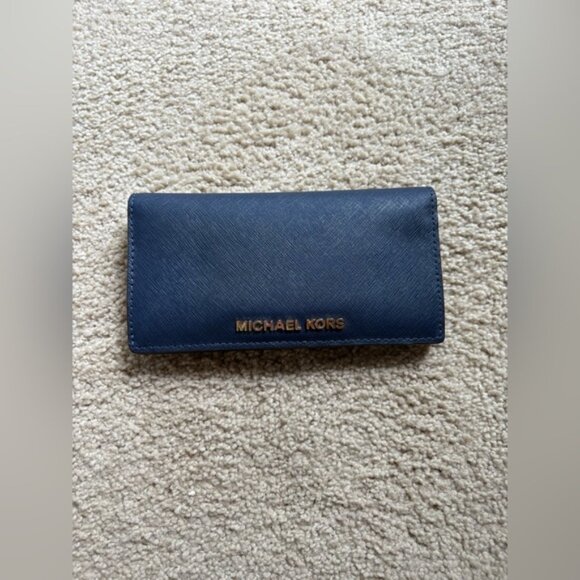 Michael Kors Jet Set Travel Wallet Navy Saffiano Leather - Picture 1 of 5